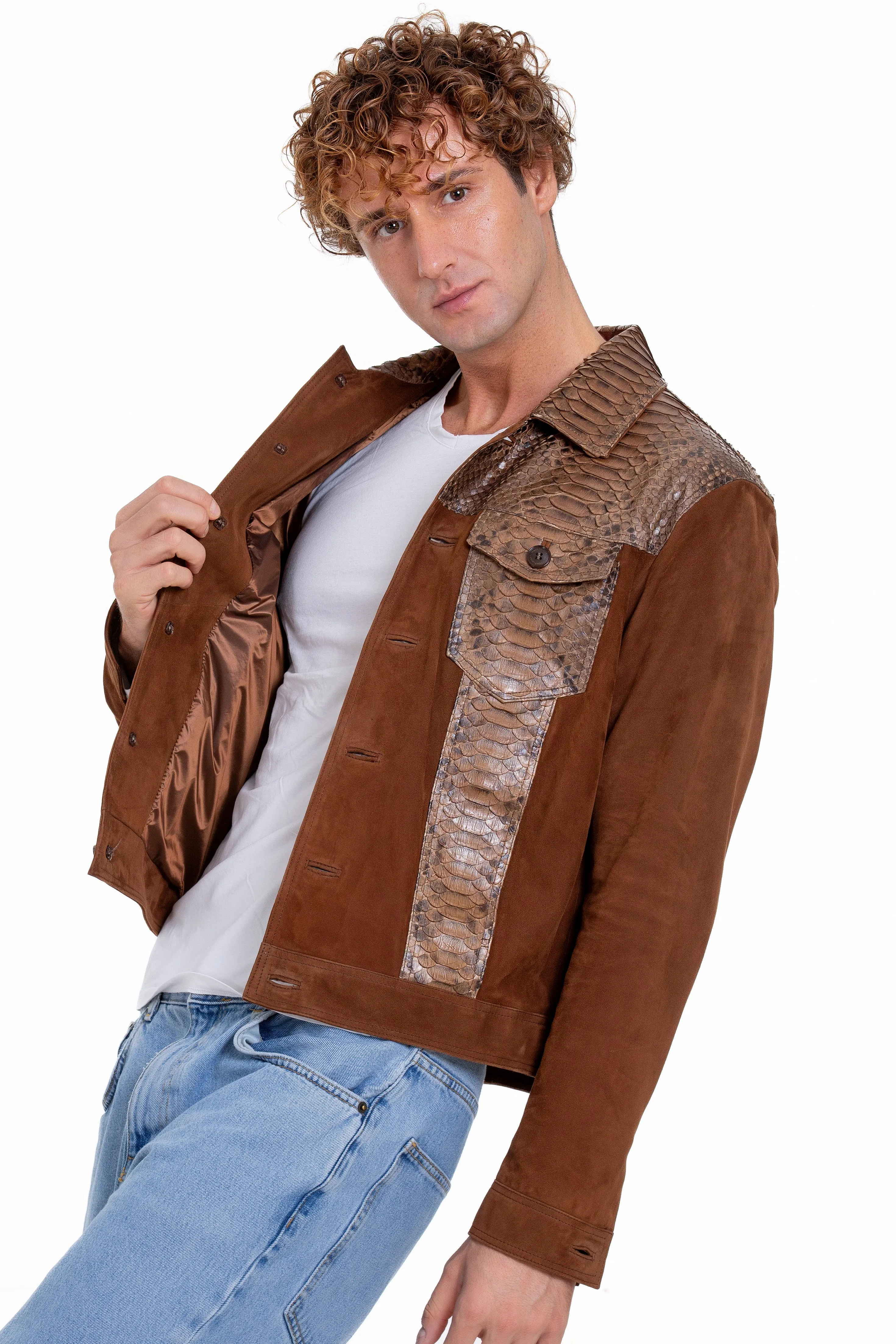 The Margaraten Pythn Skin Suede Leather Tan Men  Jacket