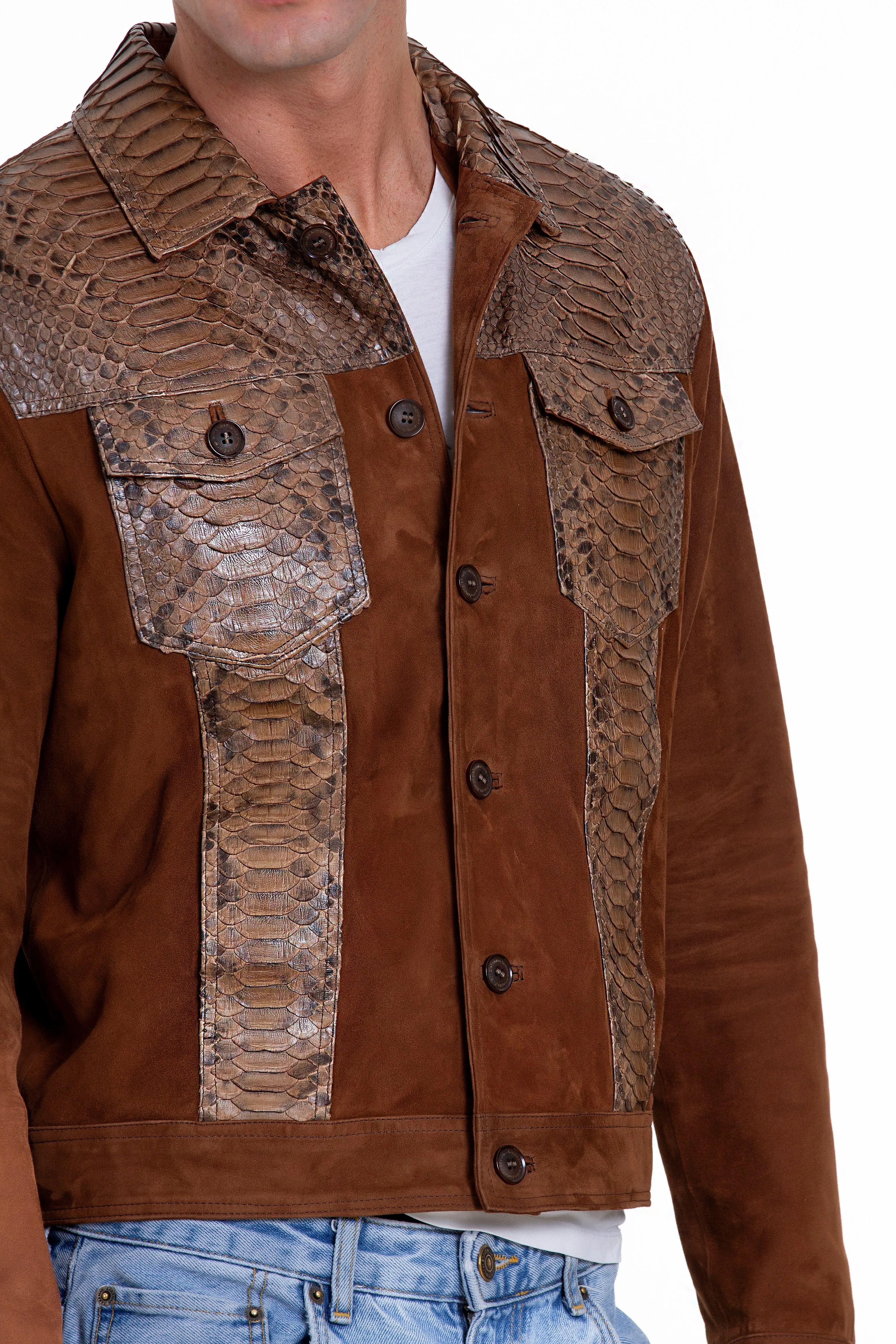 The Margaraten Pythn Skin Suede Leather Tan Men  Jacket