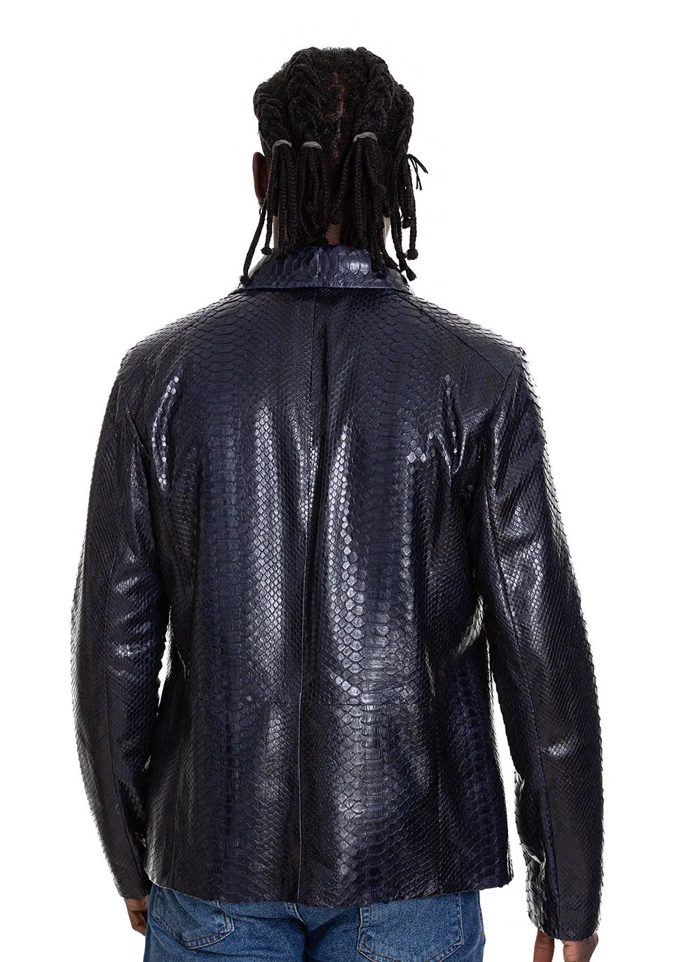 The Pitman Pythn Navy Blue Leather Men Jacket