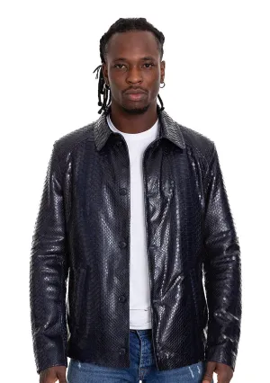 The Pitman Pythn Navy Blue Leather Men Jacket