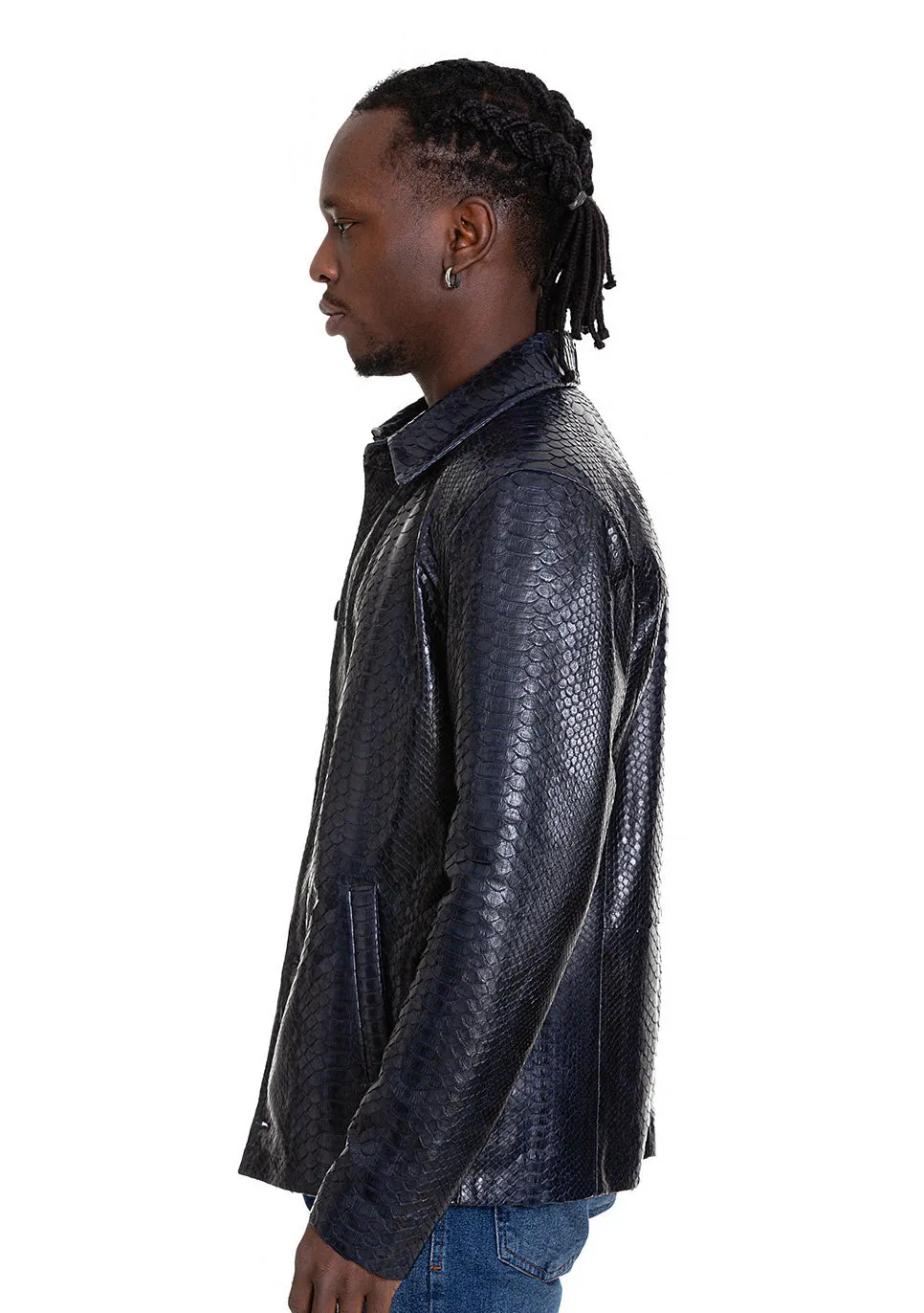 The Pitman Pythn Navy Blue Leather Men Jacket