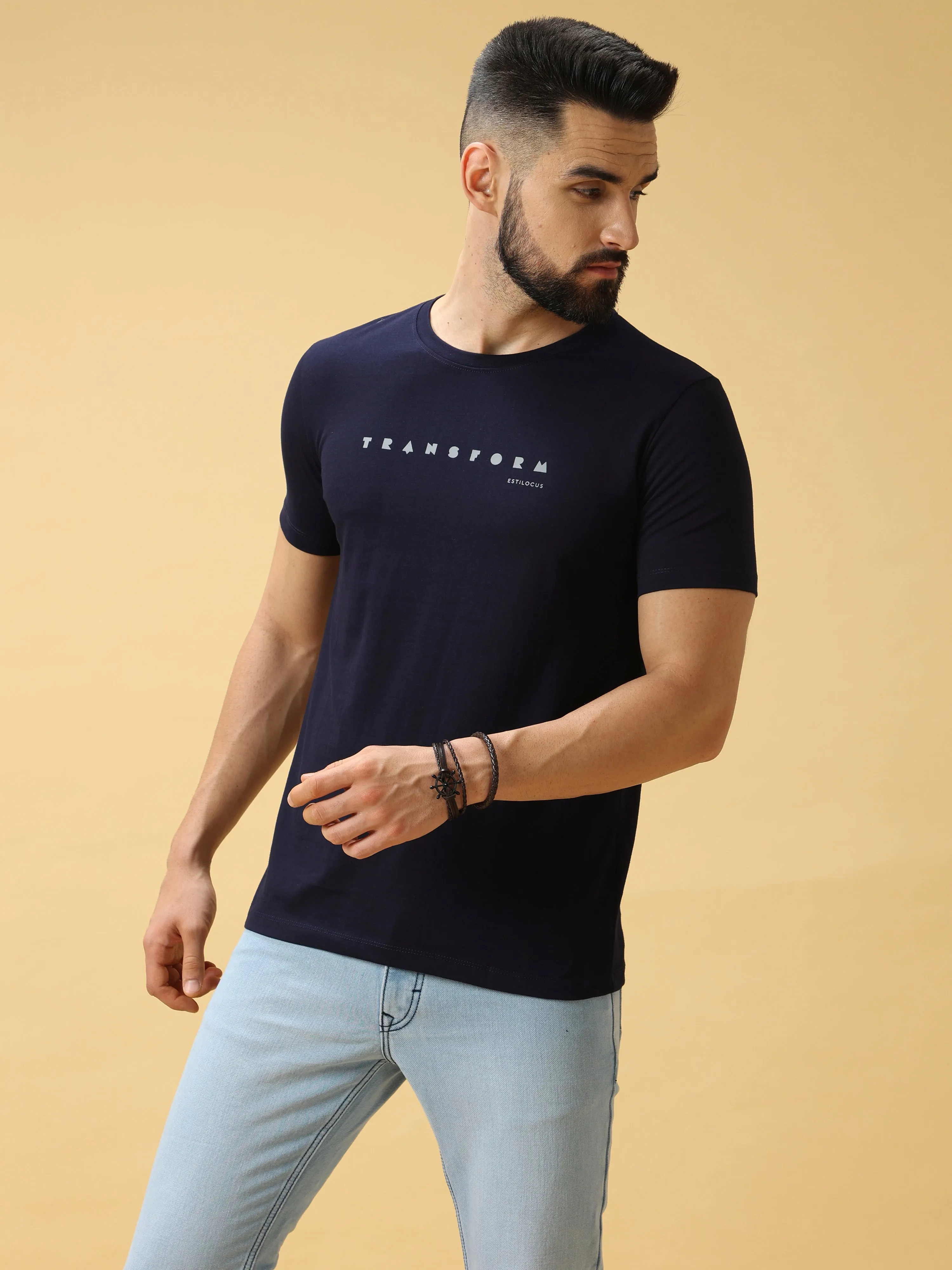 Transform Grey Print Crew Neck T-Shirt