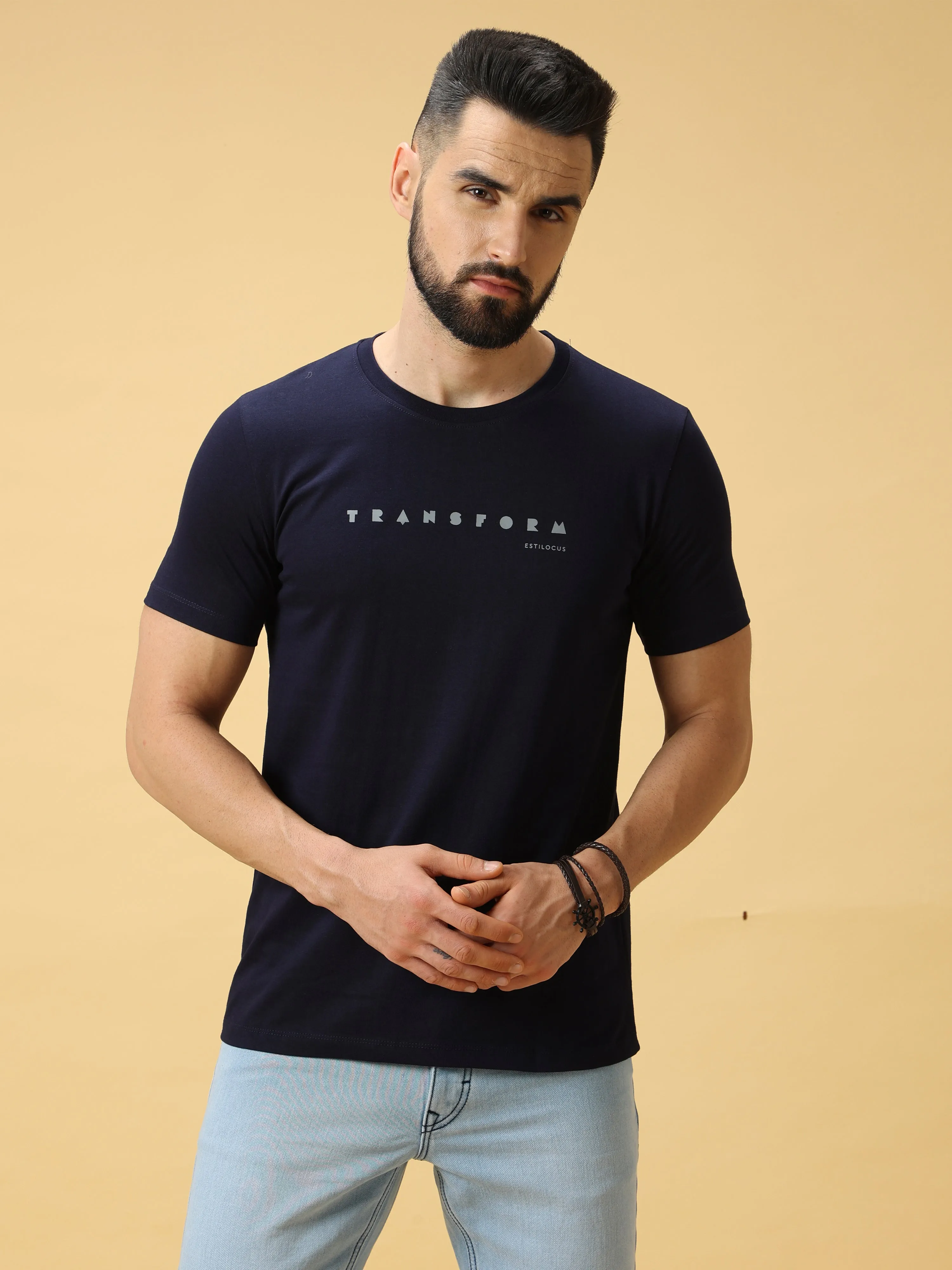 Transform Grey Print Crew Neck T-Shirt