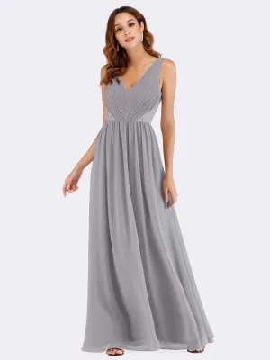 V Neck Ruched Bust Long Evening Dress