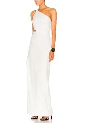 White One Shoulder Cutout Asymmetrical Crepe Dress