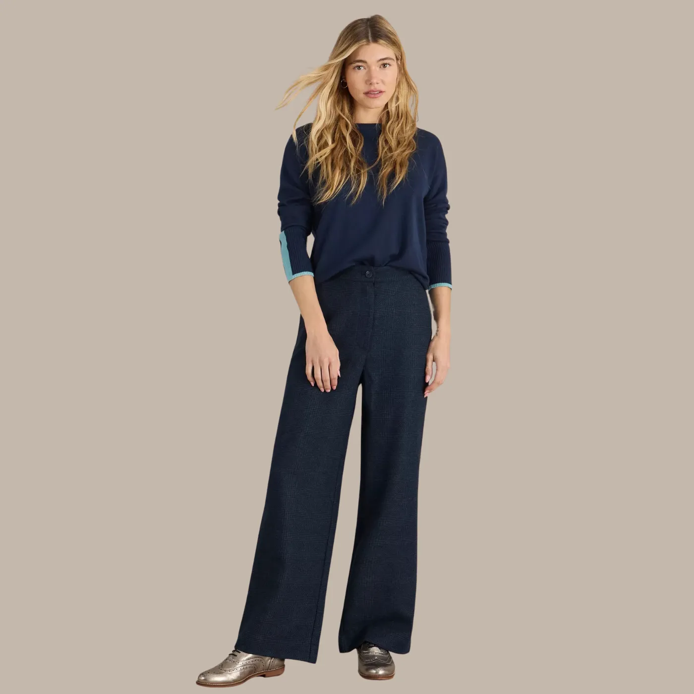 White Stuff Una Tweedy Wide Leg Trouser | Navy