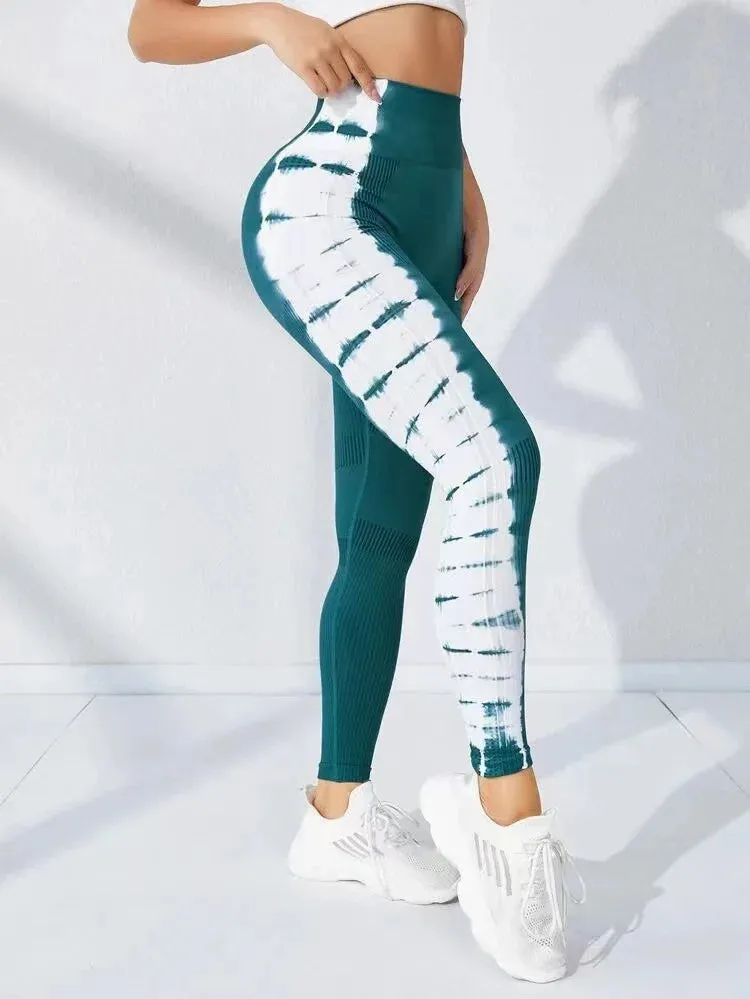 Women Stretchy Tie Dye Yoga Sports Leggings Seamless Push Up Slim Fitted Yoga Fitness Women's Activewear