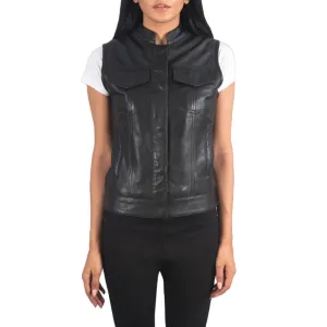 Womens Black Leather Motorcycle Vest